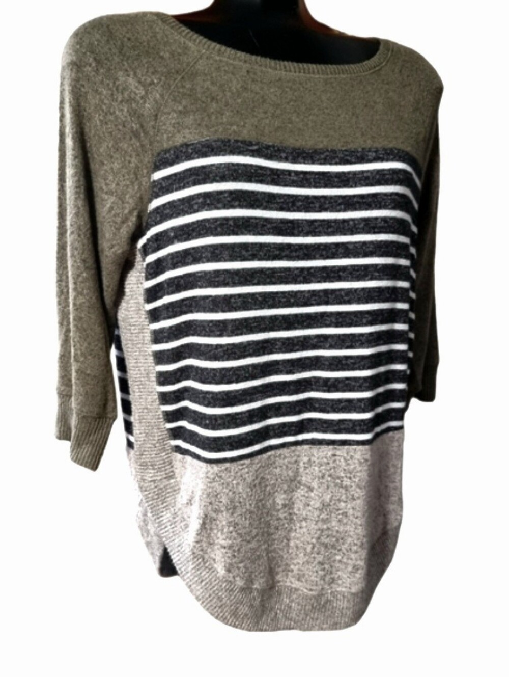 Maurices Olive & Beige Striped Women's Pullover Knit Top Size M